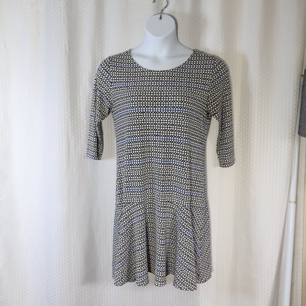 Leota Compass Rose size L Ruffle Drop Hem Surplice Hi Neck Dress Multi-Color